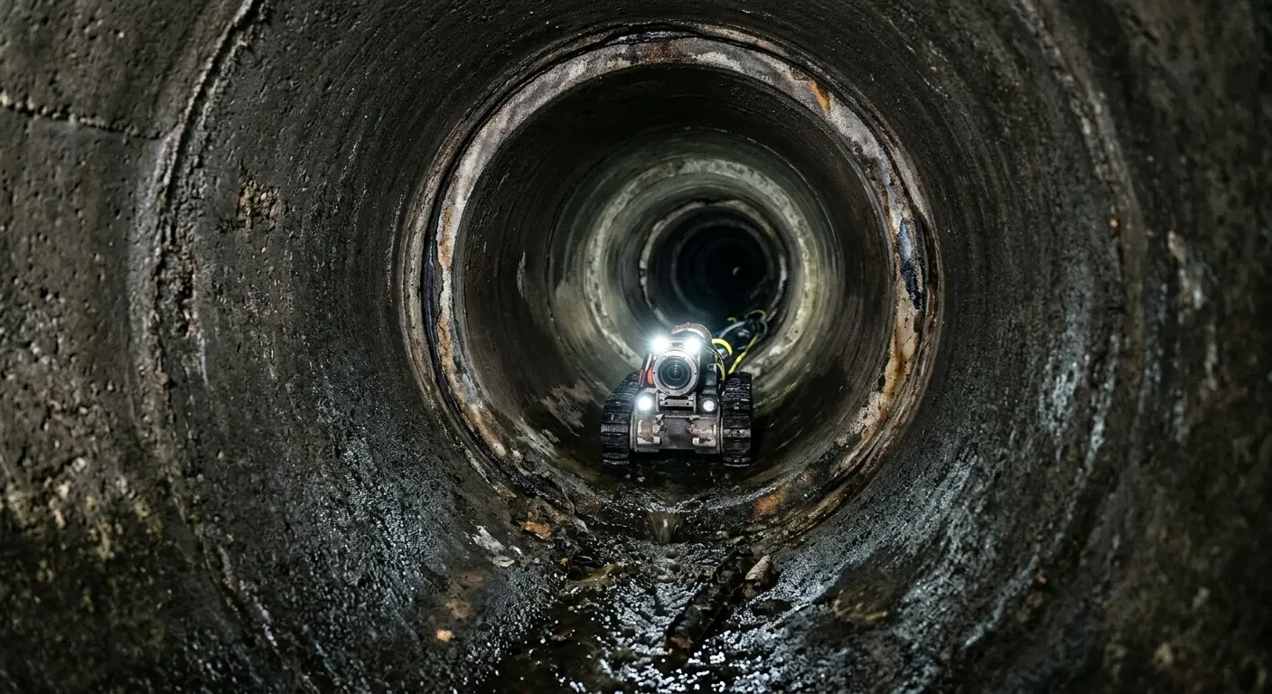 Robotic sewer camera inspecting pipe interior for Drain Snake Service in Hilo