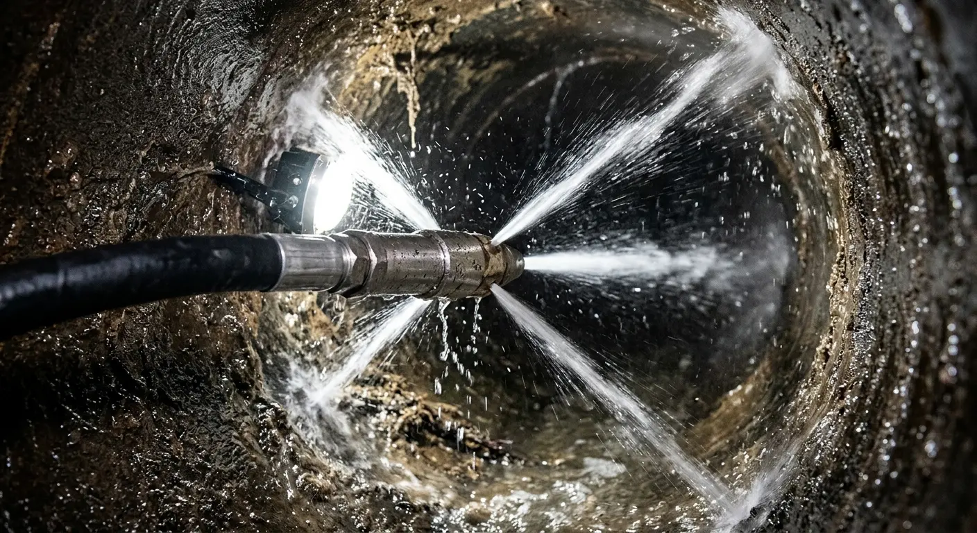 High-pressure hydro jetting nozzle cleaning sewer pipe for Trenchless Sewer Repair in Hilo